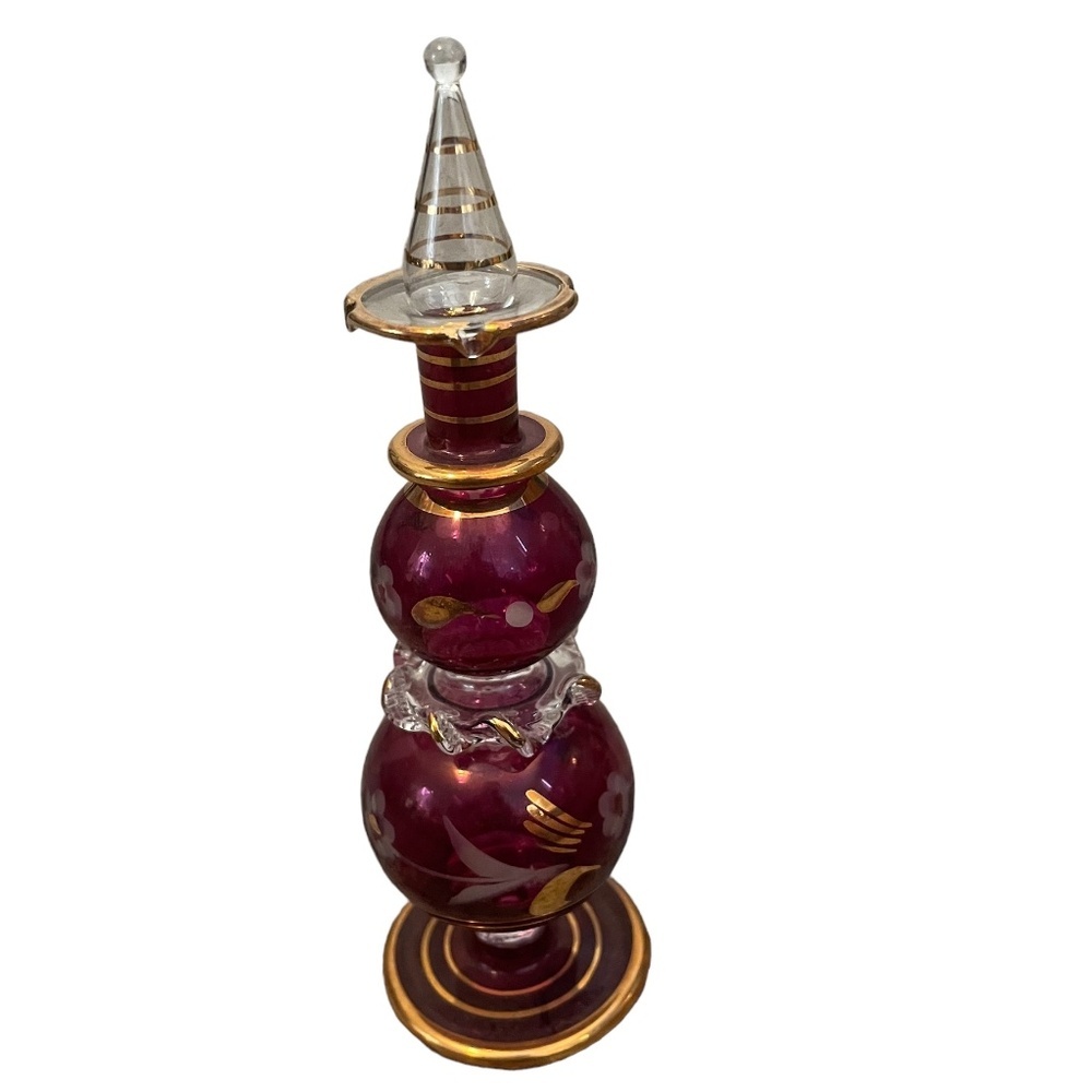 Vintage Dainty Glass Red and‎ Gold Perfume Bottle